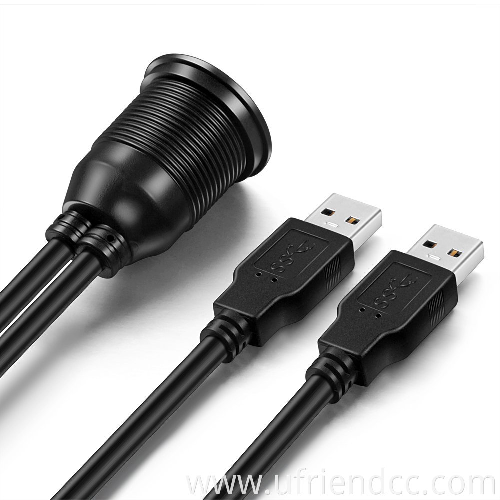 Custom Round Square Car Dual USB 3.0 Flush Dashboard Dash Panel Mount USB Extension Cord Cable